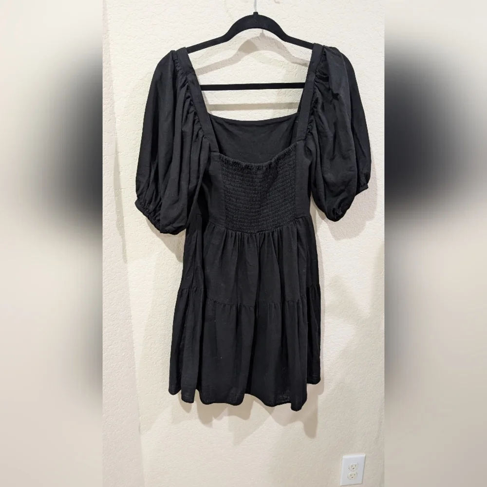 House Of Harlow Cotton Tiered Black Puff Sleeve Dress - Picture 7 of 7